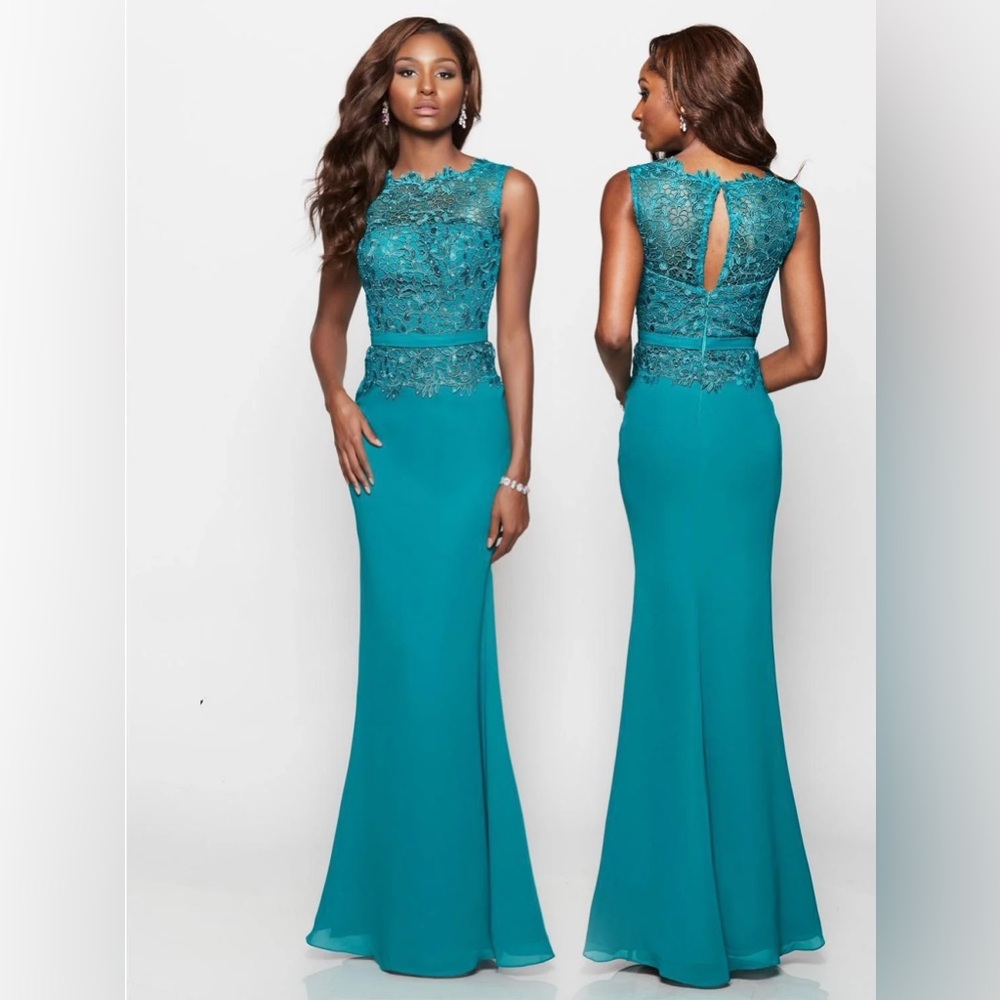 New Milano green embellished illusion bodice chest formal dress gown sz 24‎